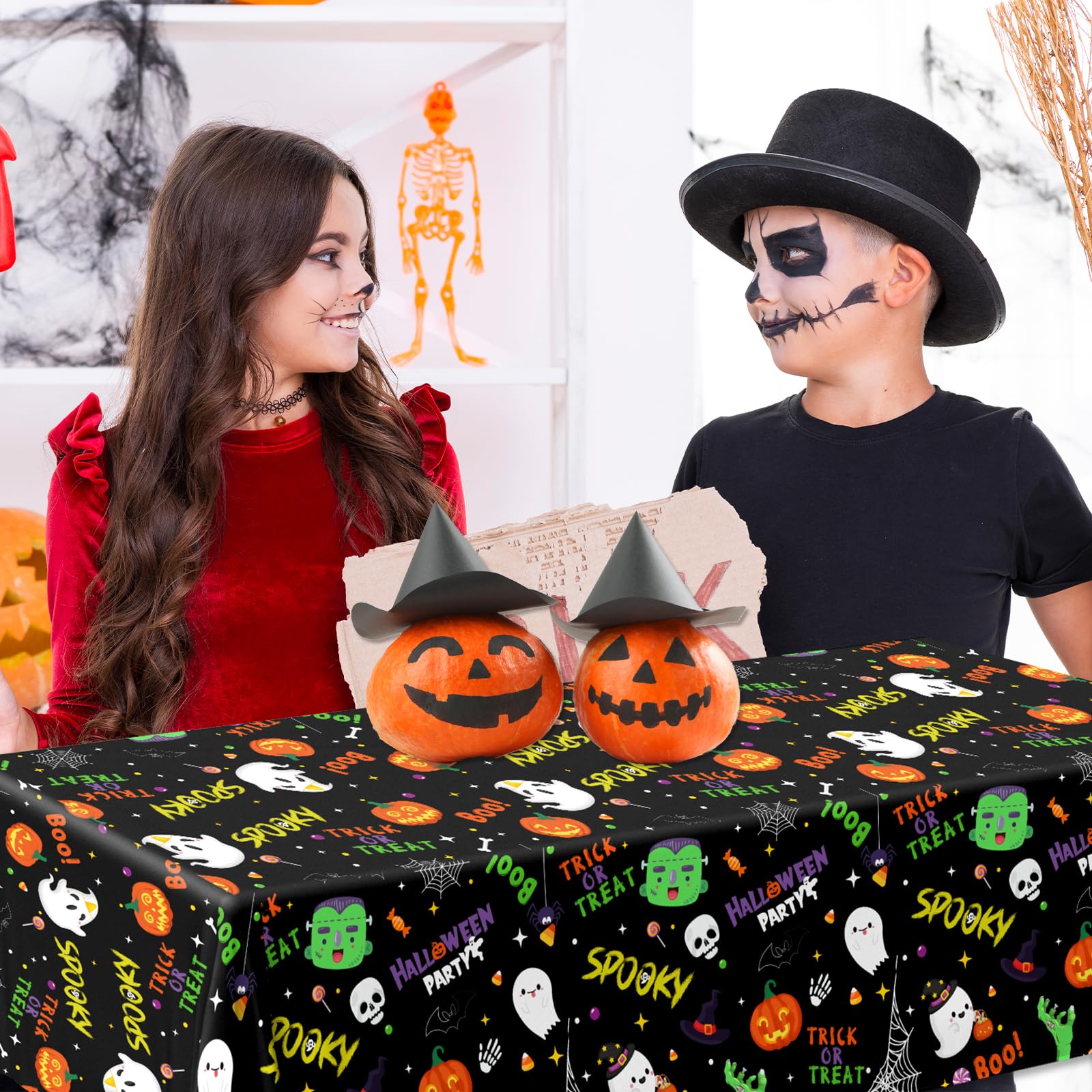 3Pcs Halloween Tablecloth Plastic Spooky Tablecloth Rectangle Spider Web Table Cloth Ghost Table Cloth Halloween Table Decorations Scary Tablecloth Horror Table Cloth Pumpkin Tablecloth