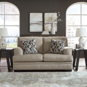 Signature Design by Ashley Stonemeade Casual Loveseat with 2 Toss Pillows, Light Brown