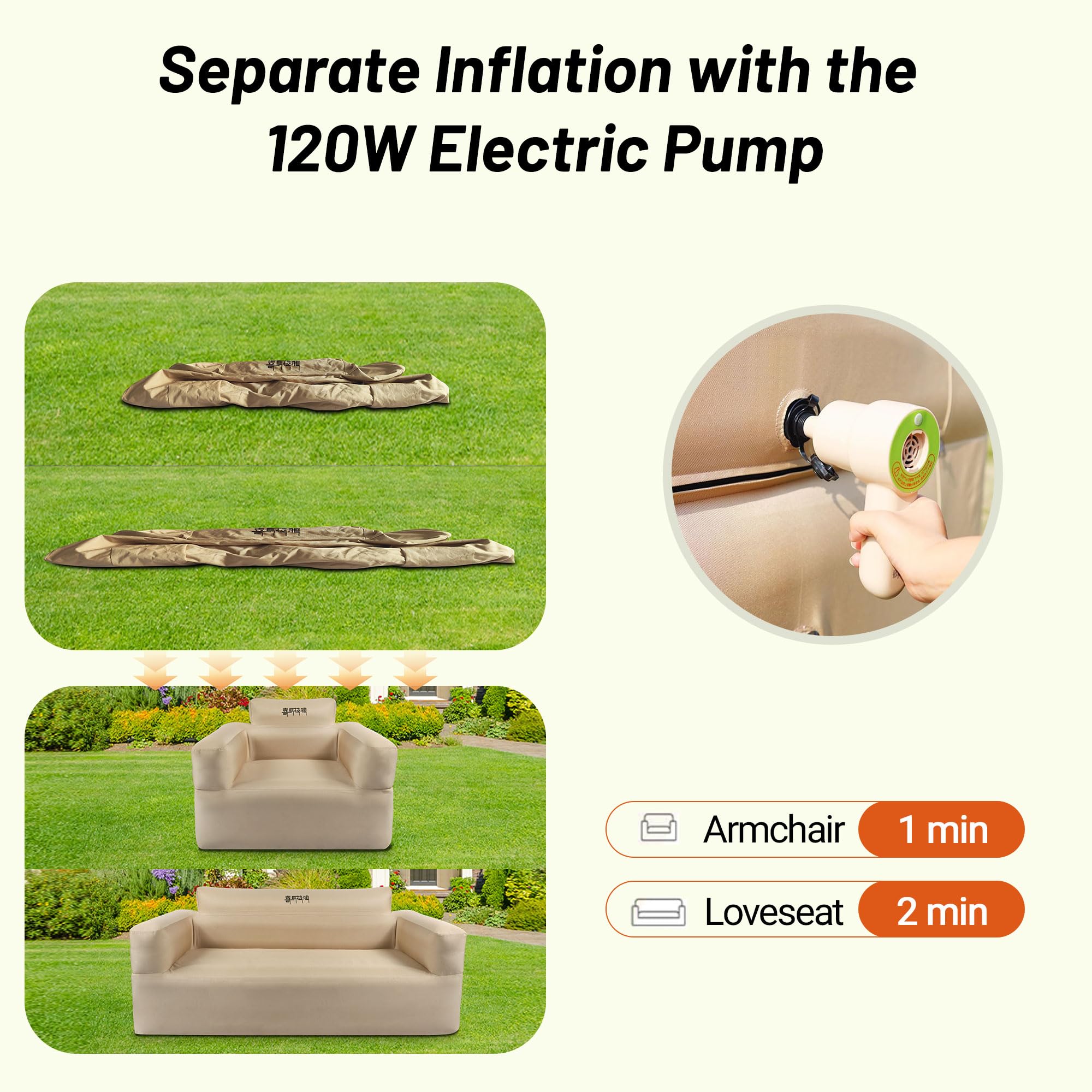 喜马拉雅 Inflatable Couch for Camping Inflatable Sofa with 120V Electric Air Pump -1000D Oxford -3-Layer Design -880lb Weight Capacity Camping Accessories (Double)