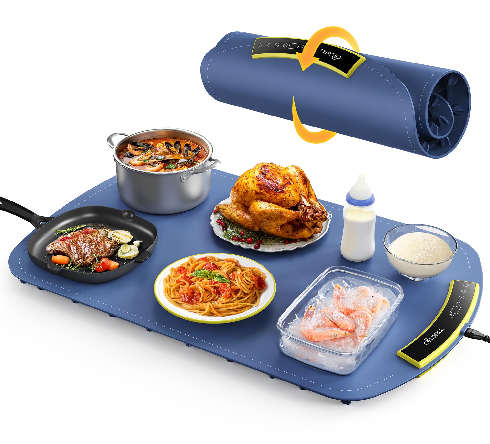 COLDFILL Electric Warming Tray - Foldable Food Warming Mat with 8 Temp Setting, Full-Surface Heat in 5s, 4 Hours Auto-Off, Easy to Clean with Nano-Material, for Buffet, for Party, for Thawing