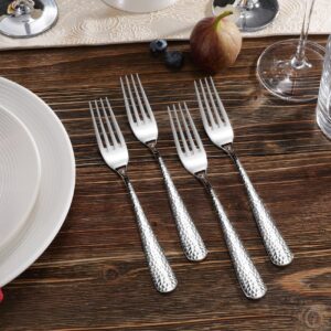 KEAWELL Premium 4-Piece/8-Piece Louise Hammered Fork Set, 18/10 Stainless Steel, Fine Fork Set with Round Edge, Brightly-Mirror polished, Dishwasher Safe. (4, 8" Dinner Forks)