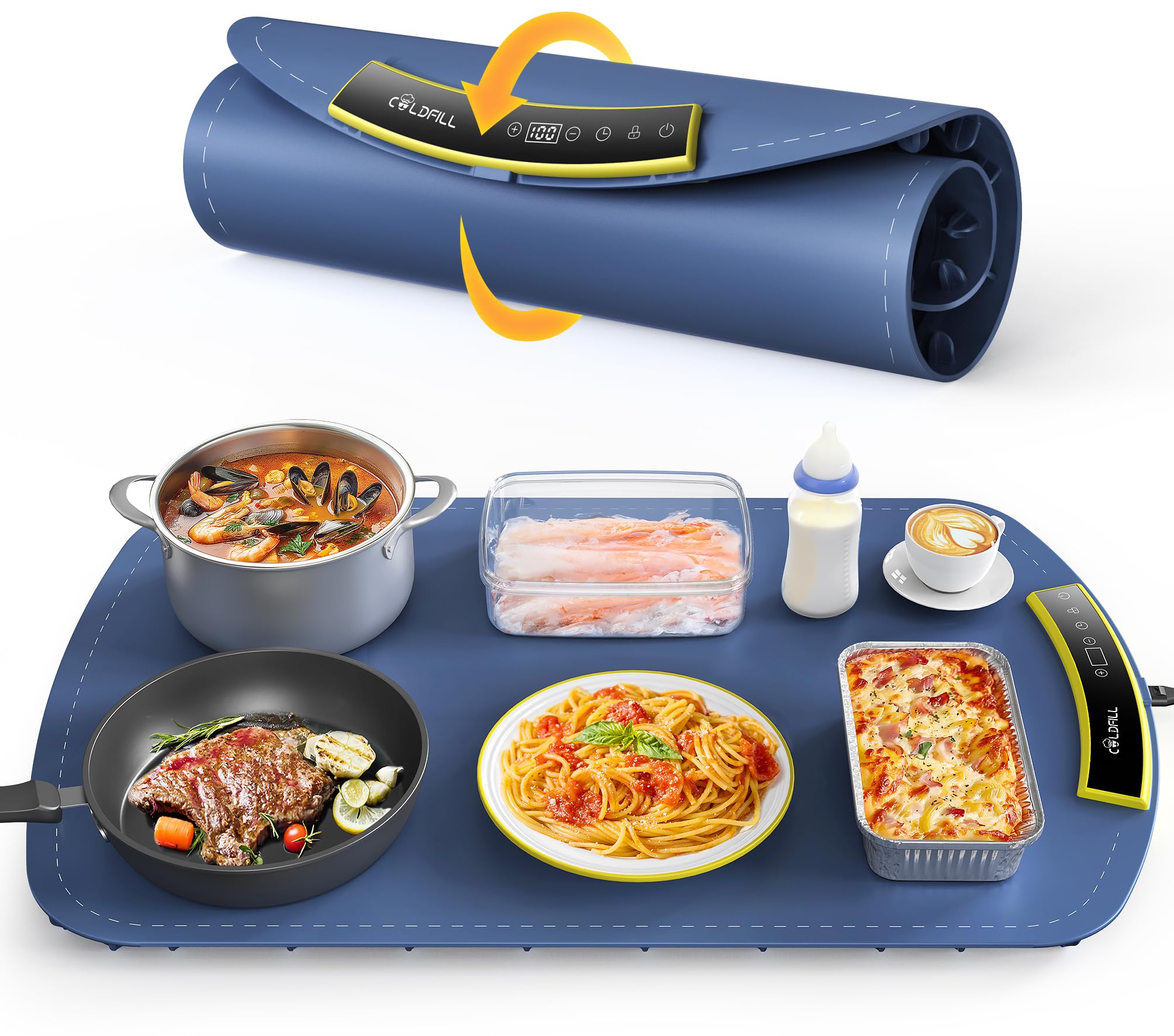 COLDFILL Electric Warming Tray - Foldable Food Warming Mat with 8 Temp Setting, Full-Surface Heat in 5s, 4 Hours Auto-Off, Easy to Clean with Nano-Material, for Buffet, for Party, for Thawing