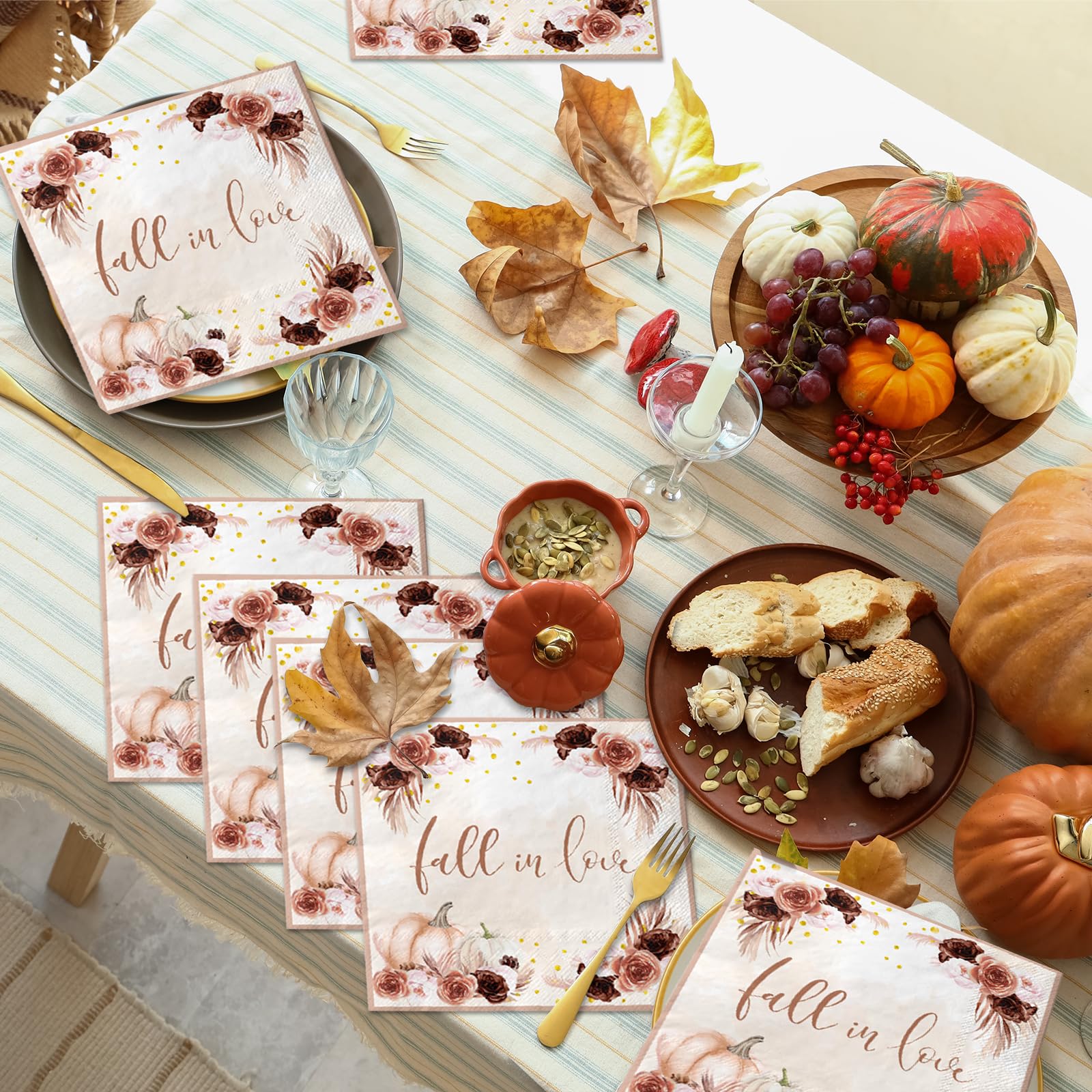 Fall in Love Napkins Fall In Love Bridal Shower Decorations 40pcs Fall Pumpkin Maple Leaf Napkins Autumn Floral Napkins for Autumn Fall Theme Wedding Bridal Shower Thanksgiving Supplies