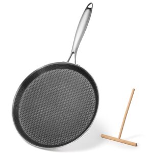 nonstick crepe pan,11-inch stainless steel crepe pan honeycomb perfect steel crepe pan, all clad pancake pan for pancakes induction compatible