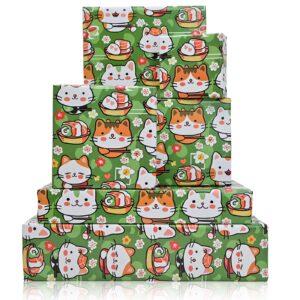 vnaaem sushi cat wrapping paper 6 pc cute kawaii cat japanese food gift wrap paper for kids girls boys birthday baby shower holiday,19.6 x27.8inch