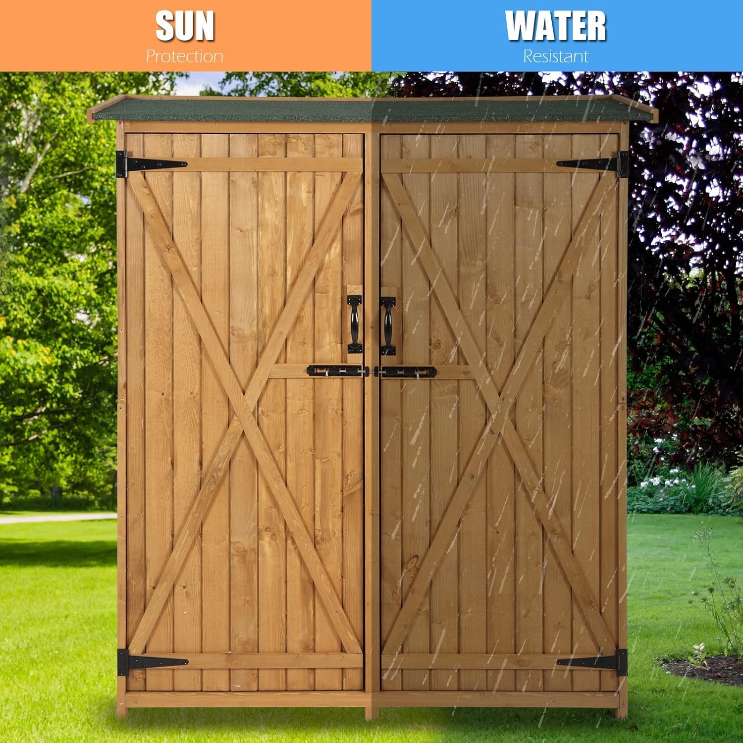 VINGLI Outdoor Wood Storage Shed with Lockable Design, Extra Large Capacity Outside Cabinet Tool Shed with Shelves, Garden Sheds & Outdoor Storage Made with Waterproof roof for Garden, Yard, Lawn