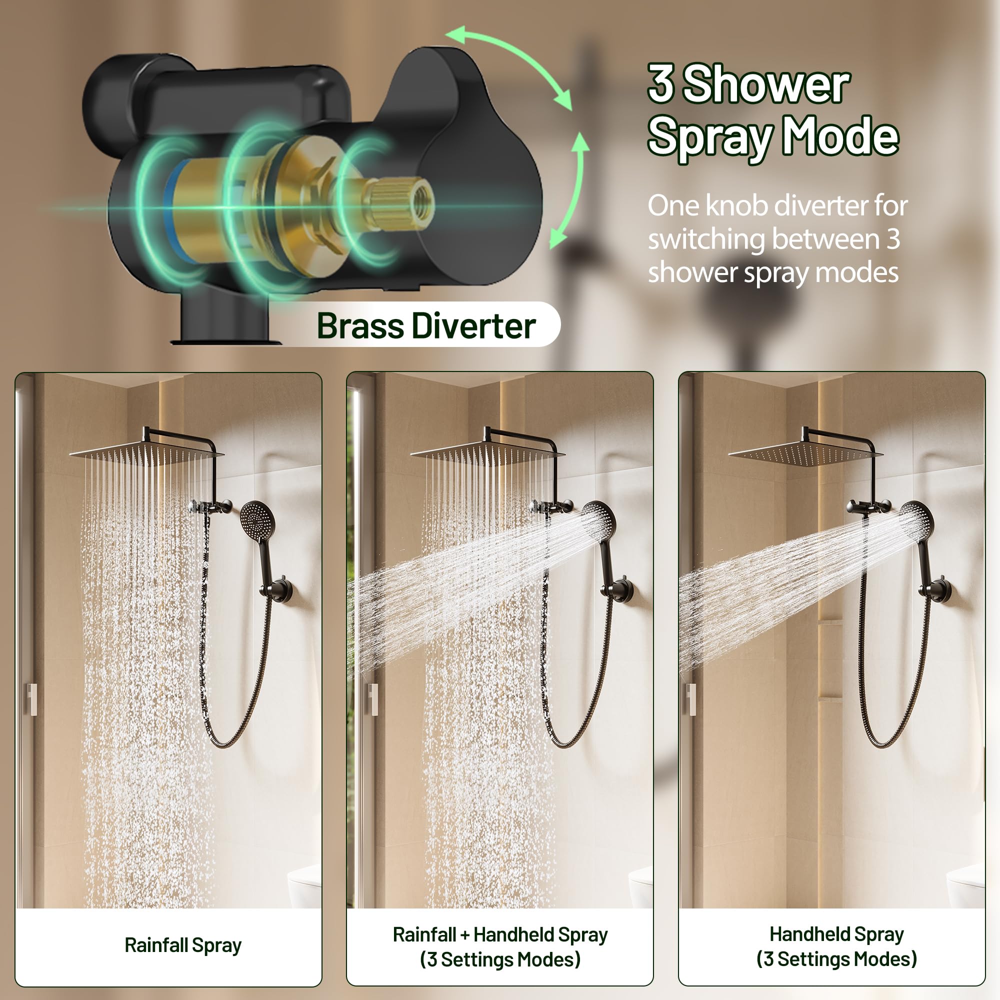 Kurpot Double Shower Heads with Handheld Spray Combo, 10" Stainless Steel Rain Shower Head with Handheld, 3+3 Shower Mode, 13" Adjustable Shower Extension Arm and 59" Long Shower Hose, Matte Black