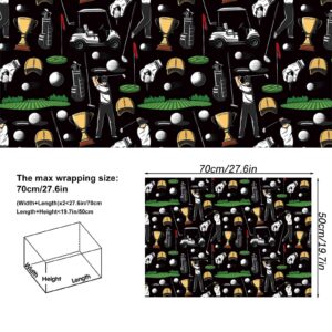 Vnaaem Golf Wrapping Paper 6 Pc Black Golf Sports Gift Wrap Paper for Men Boys Grandpa Birthday Baby Shower Holiday Fathers Day,19.6 X27.8Inch