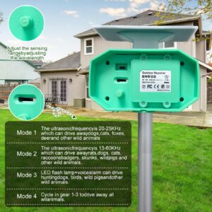 Upgraded Solar Ultrasonic Animal Repeller, Dog Outdoor, Cat Repeller for Squirrel, Raccoon, Skunk, Rabbit, Fox, Deer, Bird etc with Motion Detection, LED Flashing Light 028-2