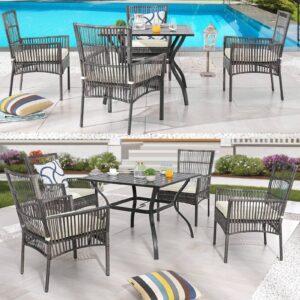 PatioFestival Patio Dining Set 5 Pieces Outdoor Furniture Sets Outside Table Wicker Chairs with Galvanized Steel Frame (5Pcs,Beige)