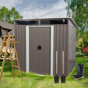 Outdoor Metal shed for Tools, Garden and Bikes, Outdoor Metal shed - Convenient Outdoor Storage Solution, Bikes, Electric Bikes (6ft x 5ft Grey-2)