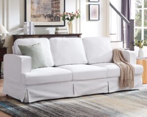 amerlife sofa, 89 inch slipcovered couch, 3 seater sofa comfy couch for living room office, linen white couch