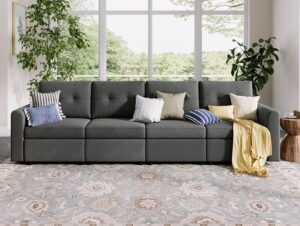 linsy home rubik iii 4 seats fabric sofa set, deep seat modular sectional sofa, modern extra large sofa couch with storage seats & removable cover, 4 seater convertible sofa, dark grey