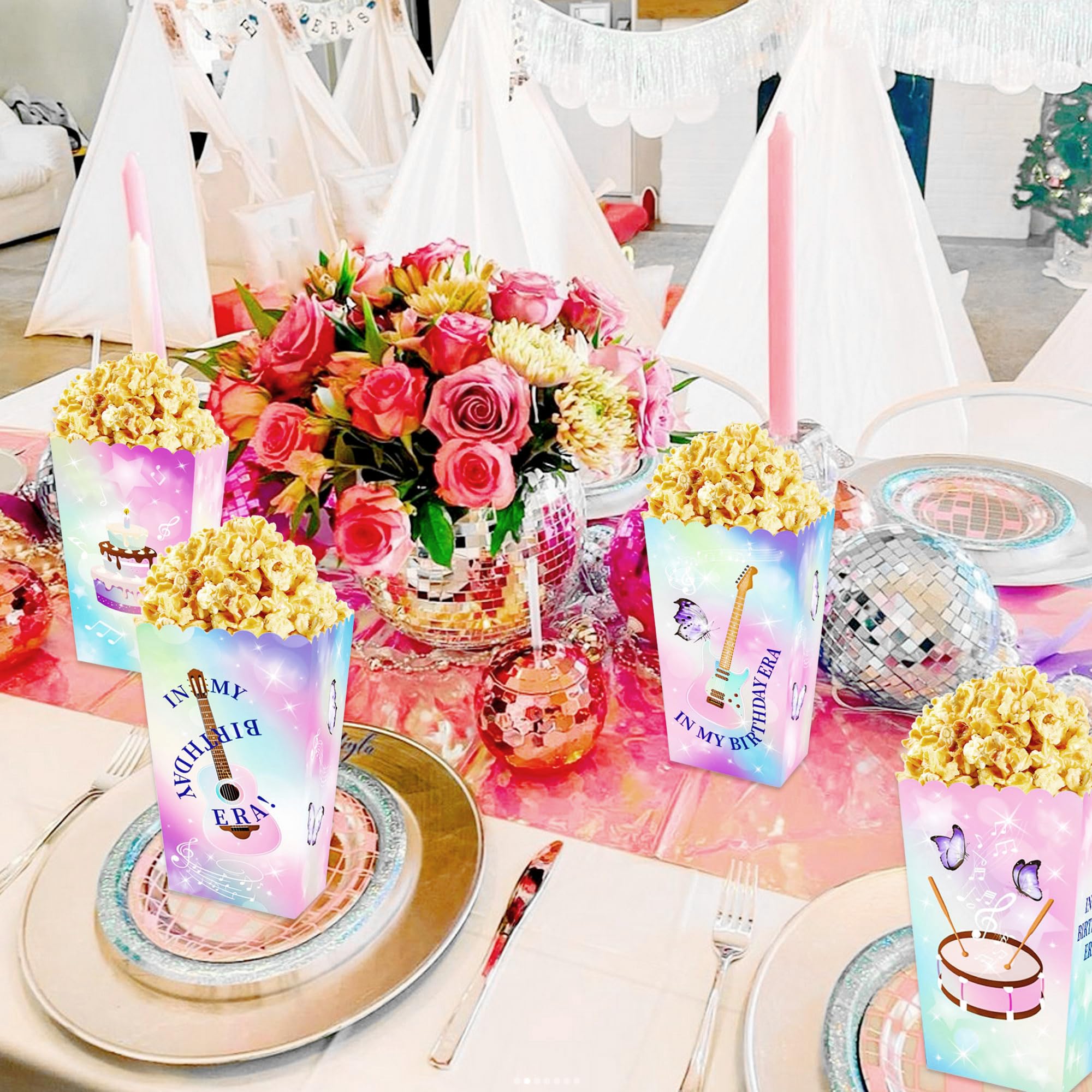 LaVenty 12 PCS Singer Theme Popcorn Boxes Party Party Favor Bags Singer Theme Birthday Party Supplies Kids Candy Treat Bag for Birthday Wedding Bridal Shower