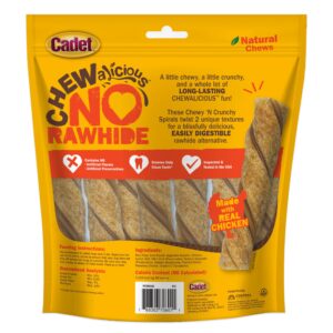 Cadet Chewalicious Chewy 'N Crunchy Spiral Dog Treats, Limited Ingredient Rawhide-Free Dog Chews, Long-Lasting Made with Real Chicken, 8 Count (Pack of 1)