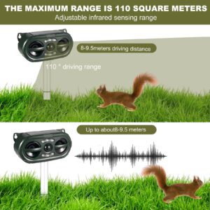 Solar Ultrasonic Animal Repeller, 2024 Dog Cat Repellent Outdoor, Deer Repellent with Motion Detection LED Flashing Light for Squirrel, Rabbit, Bird,Raccoon, Fox, Deer, Skunk, etc