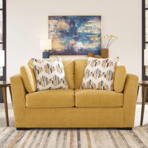 Signature Design by Ashley Keerwick Scandinavian Loveseat with 4 Toss Pillows, Yellow