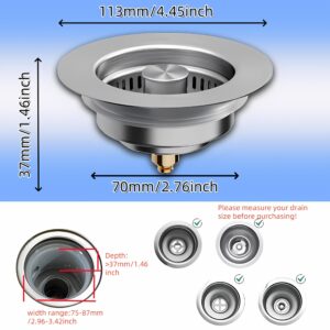 3 in 1 Kitchen Sink Drain Strainer,Stainless Steel & Brass Pop Up Sink Stopper,for Us Standard 3-1/2 Inch Sink Bounce Core Drain Strai