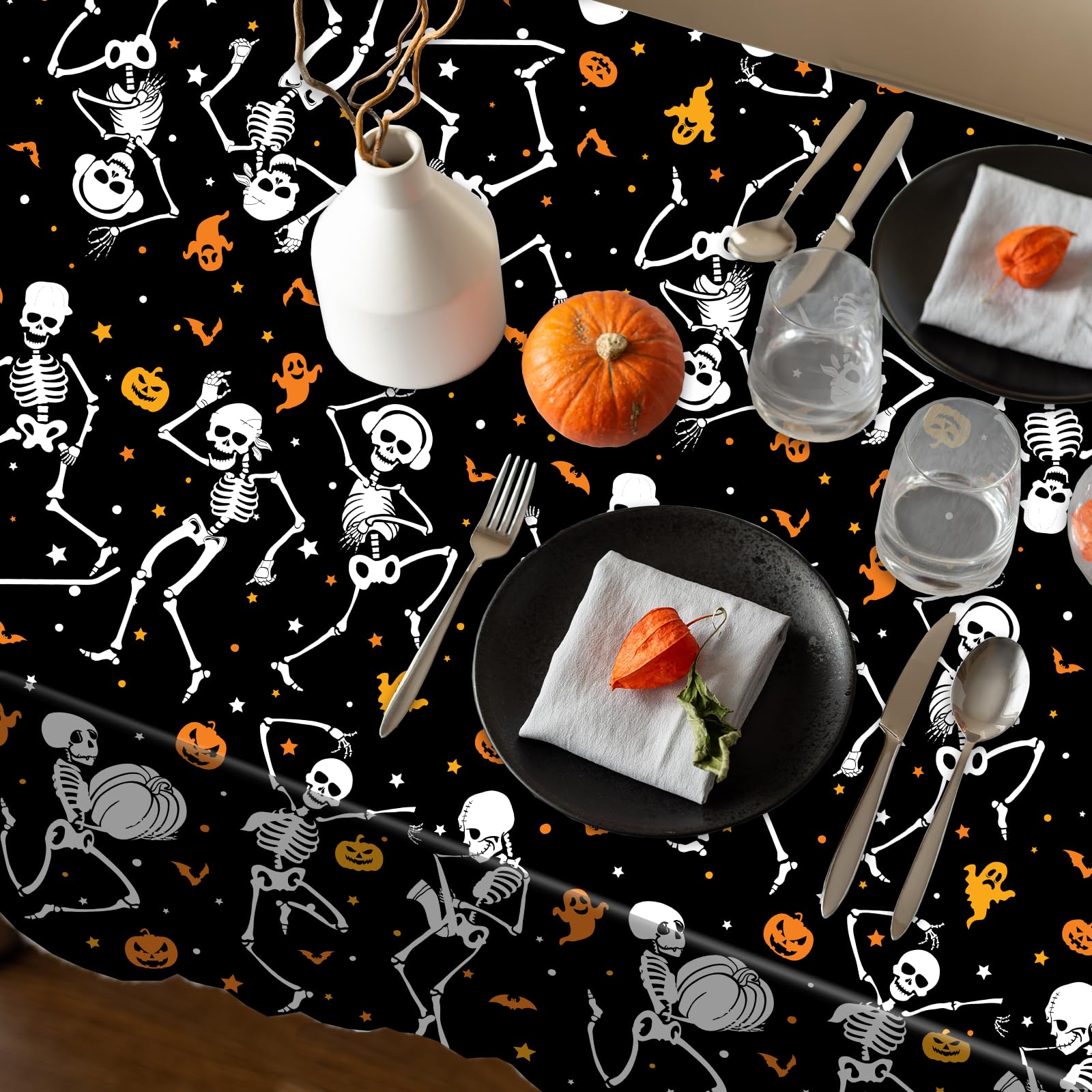 3Pcs Happy Halloween Tablecloth Disposable Halloween Skeleton Plastic Tablecloths Rectangle Plastic Halloween Table Decorations Ghost Table Covers for Halloween Party Supplies 70.8 x 42.5 Inch