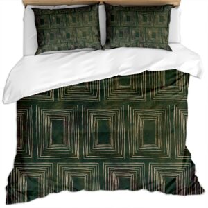 SRHMYWGY Duvet Covers Queen Size (90 X 90 Inches) - 3D Print Modern Hotel Luxury Fashion Geometric Texture Black Green Bedspreads - 3 Pieces (1 Duvet Cover + 2 Pillow Shams), Ultra Soft Microfiber