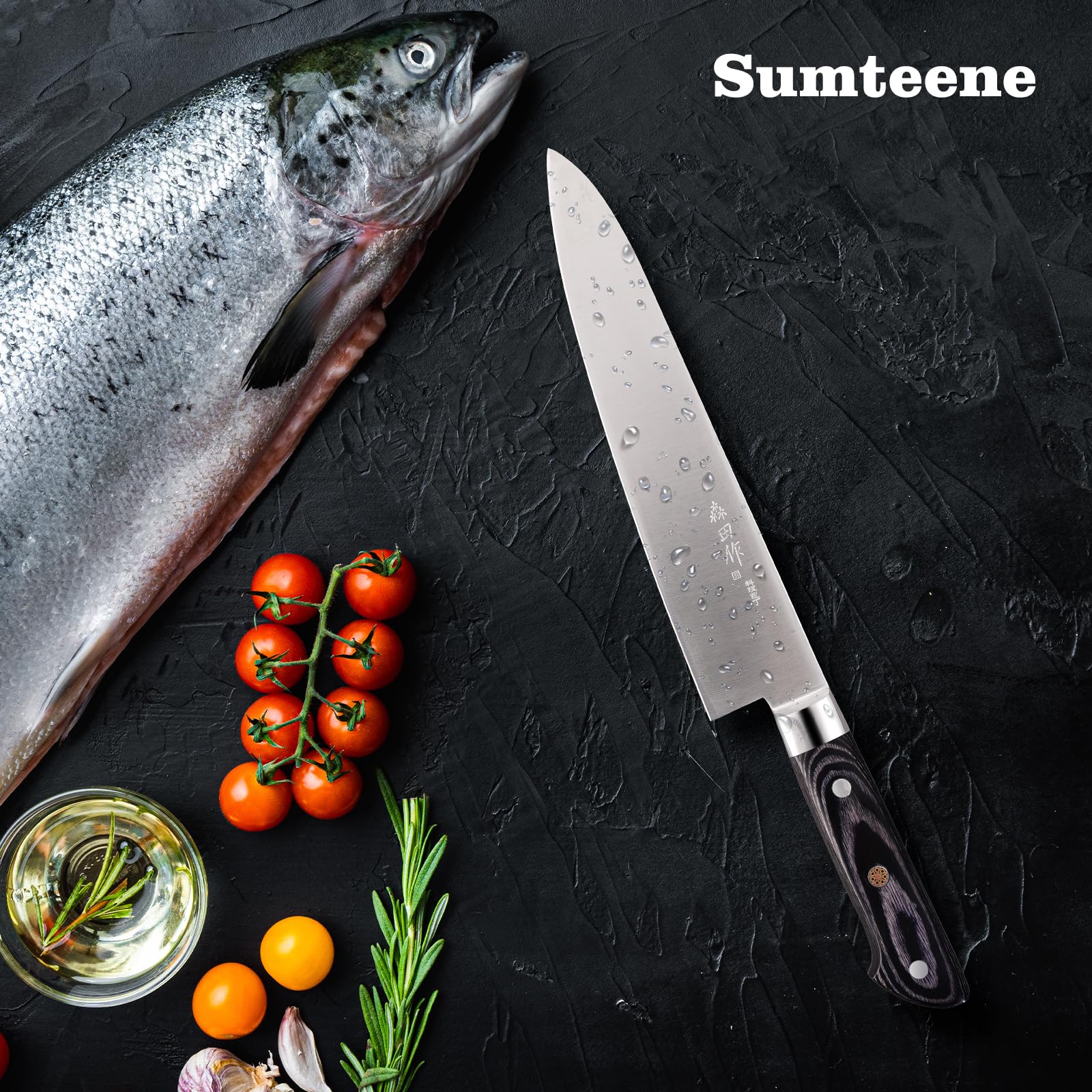 Sumteene Japanese Chef Knife 9.5 inches, Professional Sushi Knife with Pakkawood Ergonomic Handle, Sharp Japanese Knife, Japanese Gyuto Knife for Household or Work