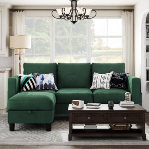 shintenchi convertible sectional sofa couch, modern linen fabric l-shaped, 3-seat sofa sectional with storage function ottoman/armrest reversible chaise for living room and small space (green)