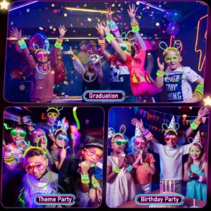 Glow in the Dark Party Supplies for Kids Adults, Light Up Party Favors, 56 LED Light Up Toys, 100 Glow Sticks Bulk Party Pack DIY Glow Glasses Headbands Necklaces for Neon Party Supplies & Decorations