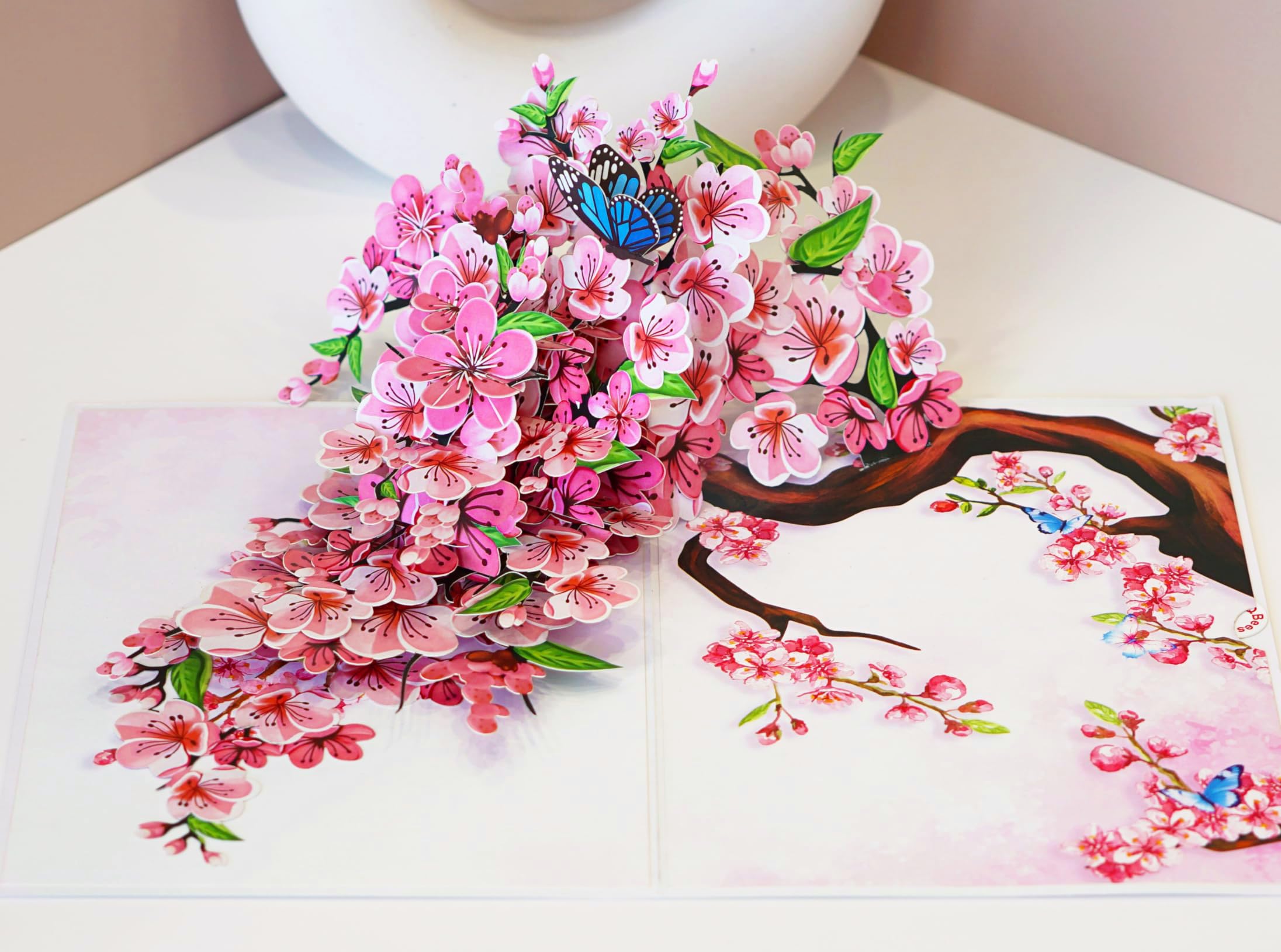 PQ Bees Pop Up Mothers Day Card for Women Mom Grandma Wife, 3D Birthday Anniversary Get Well Soon Thank You Valentines Day Card (Size 6x8 In – Butterflies Cherry Blossom).