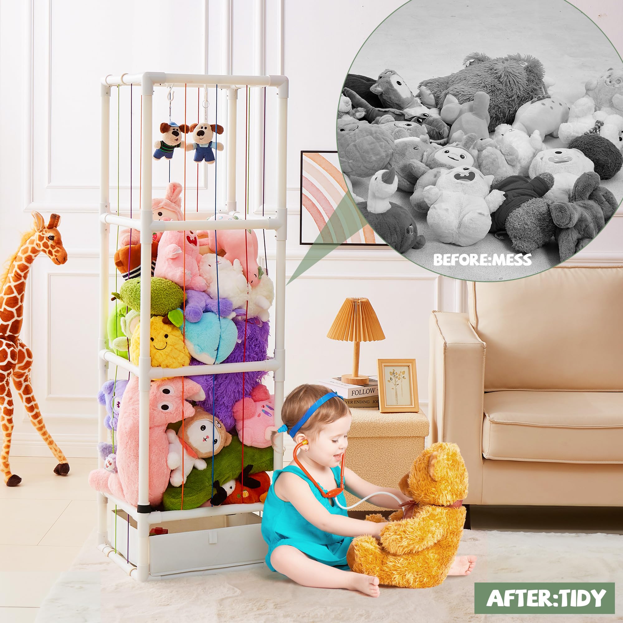 Jootan Stuffed Animal Zoo Storage, (White) ABS Stuffed Animal Holder Plush Storage, Stuffed Animal Cage for Nursery Playroom Bedroom Organize