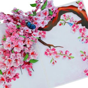 PQ Bees Pop Up Mothers Day Card for Women Mom Grandma Wife, 3D Birthday Anniversary Get Well Soon Thank You Valentines Day Card (Size 6x8 In – Butterflies Cherry Blossom).