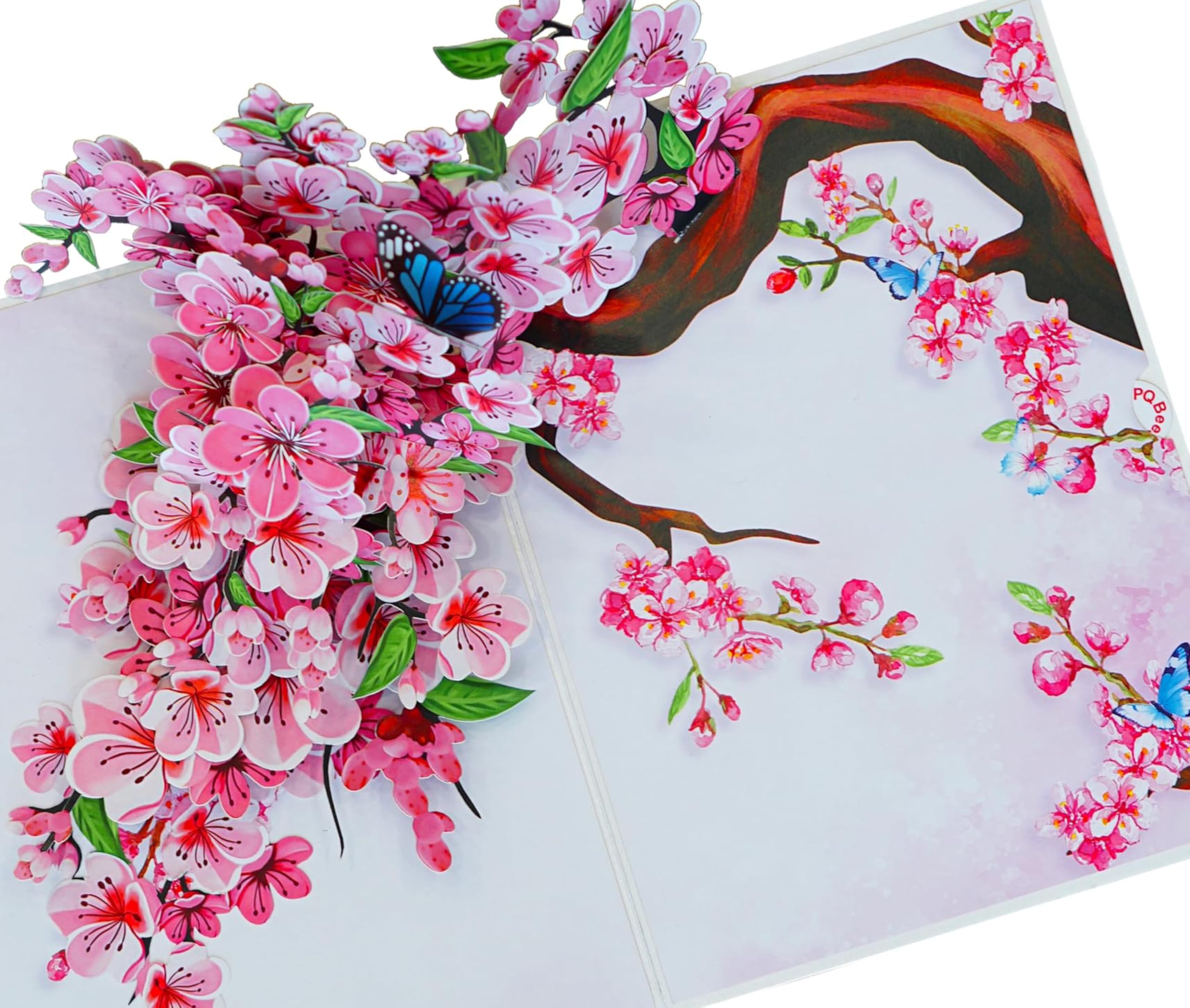 PQ Bees Pop Up Mothers Day Card for Women Mom Grandma Wife, 3D Birthday Anniversary Get Well Soon Thank You Valentines Day Card (Size 6x8 In – Butterflies Cherry Blossom).