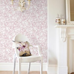 Safiyya Pink Floral Wallpaper Peel and Stick Wallpaper Pink and White Contact Paper Rose Removable Wallpaper Peel and Stick Wallpaper Boho Wallpaper for Bedroom 118'' × 17.3''