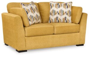 signature design by ashley keerwick scandinavian loveseat with 4 toss pillows, yellow