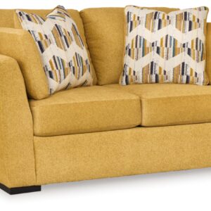 Signature Design by Ashley Keerwick Scandinavian Loveseat with 4 Toss Pillows, Yellow