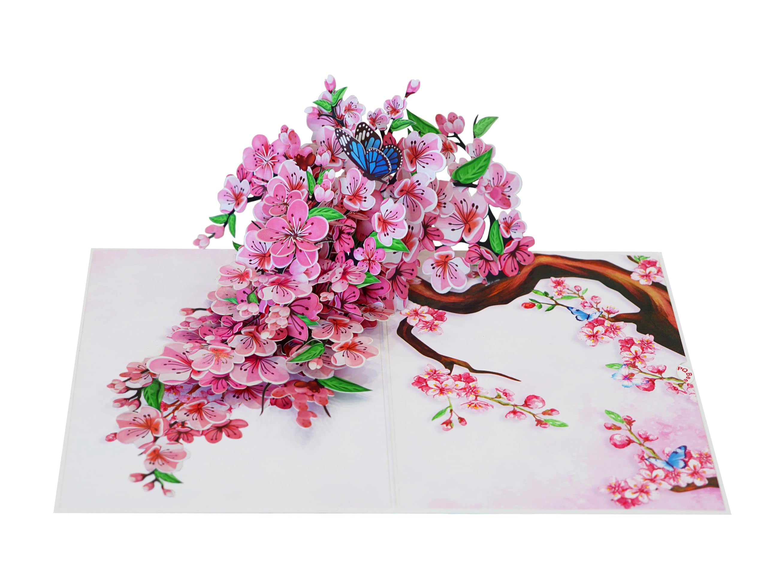 PQ Bees Pop Up Mothers Day Card for Women Mom Grandma Wife, 3D Birthday Anniversary Get Well Soon Thank You Valentines Day Card (Size 6x8 In – Butterflies Cherry Blossom).