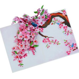 PQ Bees Pop Up Mothers Day Card for Women Mom Grandma Wife, 3D Birthday Anniversary Get Well Soon Thank You Valentines Day Card (Size 6x8 In – Butterflies Cherry Blossom).