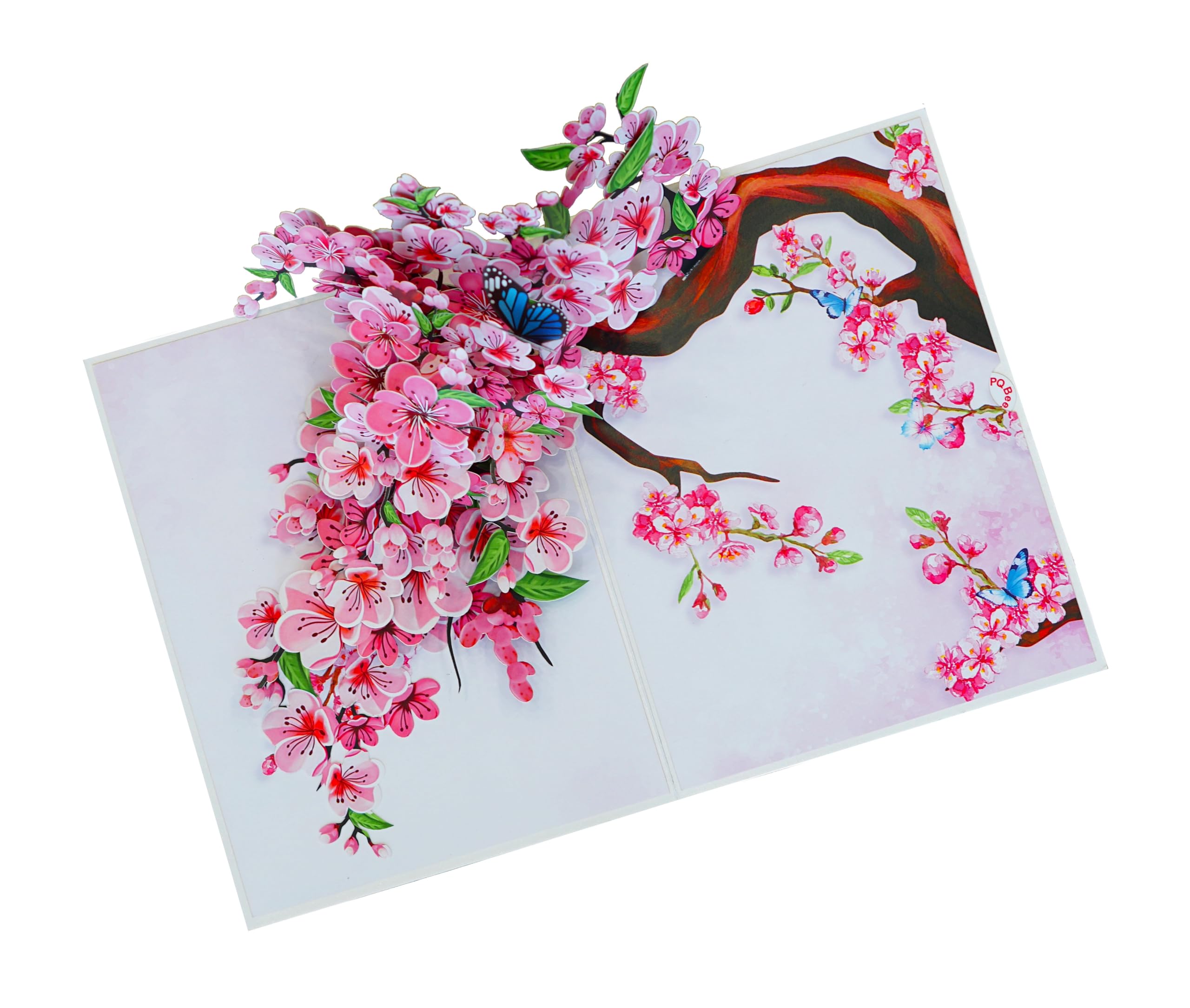 PQ Bees Pop Up Mothers Day Card for Women Mom Grandma Wife, 3D Birthday Anniversary Get Well Soon Thank You Valentines Day Card (Size 6x8 In – Butterflies Cherry Blossom).