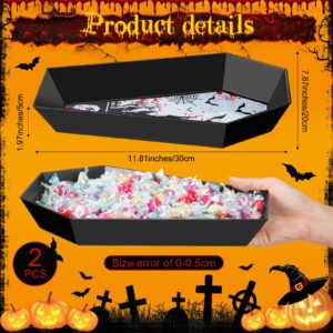 Wiwiqing 2 Pcs Halloween Candy Bowl Plastic Coffin Shaped Serving Tray Spooky Serving Dish Trick or Treat Candy Platter for Halloween Party Food Storage Charcuterie Board Serving Supplies (Castle)