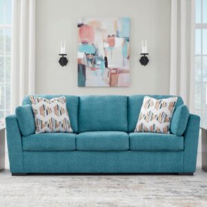 Signature Design by Ashley Keerwick Scandinavian Sofa with 4 Toss Pillows, Blue