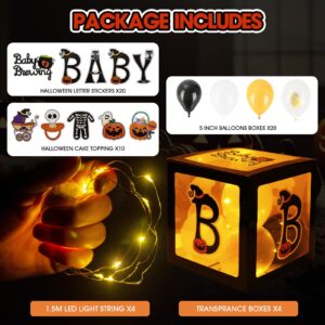 Baby First Halloween Decorations Balloons Boxes 4 Pcs Baby Letter Blocks Transparent Box with 4 LED Light Strings - Halloween Baby Shower Party Supplies Decoration - A Baby is Brewing Party Supplies