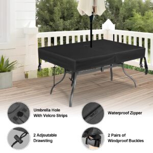 SUNICO Rectangle Patio Table Cover with Umbrella Hole 84" L x 44" W x 6" H - Waterproof Outdoor Table Cover - Heavy Duty 600D Oxford Fabric Patio Furniture Covers