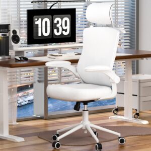 fokesun ergonomic office chair, high back mesh desk chair with molded foam cushion, adjustable headrest, lumbar support, lock function (all white)