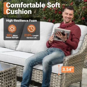 ovios 8 Piece Outdoor Patio Furniture with Cozy Comfortable Swivel Chair,Rattan Wicker Coversation Couch Set with 3 Seater Sofa,Sectional Set for Outside Patio Balcony Backyard Pool,Light Grey