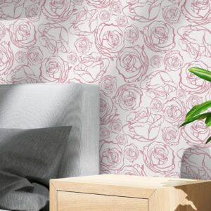 Safiyya Pink Floral Wallpaper Peel and Stick Wallpaper Pink and White Contact Paper Rose Removable Wallpaper Peel and Stick Wallpaper Boho Wallpaper for Bedroom 118'' × 17.3''