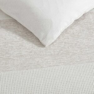 Vera Wang - Queen Duvet Cover Set, Premium Cotton Bedding with Matching Shams, Textured Striped Decor, Ideal for All Seasons, Oeko-Tex Certified (Chenille Waffle Stripe Beige, Queen)