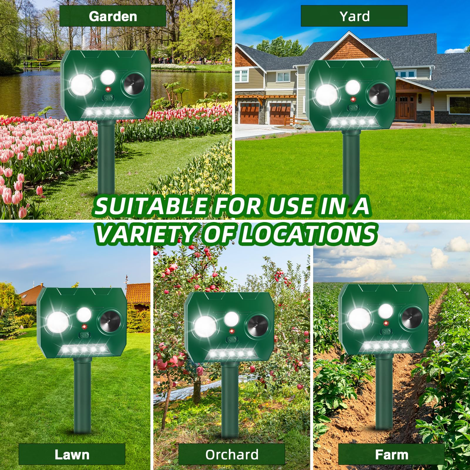 2 Pack Ultrasonic Motion Sensor Alarm for Yard Lawn with Motion Sensor and Flashing Lights, Ultrasonic Motion Sensor Alarm Outdoor for Yard Solar Powered Motion Sensor Alarm for Garden Yard Lawn