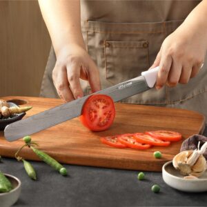 Brisket Slicing Knife, Little Cook 12" Stainless Steel Carving Knife for Meat, Brisket, BBQ, Turkey, Watermelon (White)