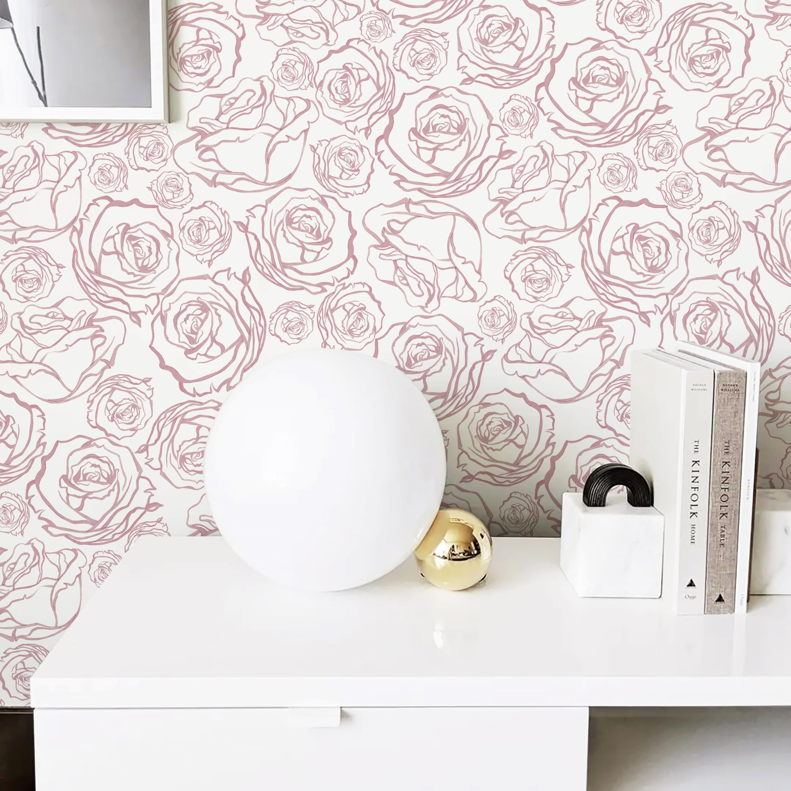 Safiyya Pink Floral Wallpaper Peel and Stick Wallpaper Pink and White Contact Paper Rose Removable Wallpaper Peel and Stick Wallpaper Boho Wallpaper for Bedroom 118'' × 17.3''