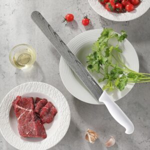 Brisket Slicing Knife, Little Cook 12" Stainless Steel Carving Knife for Meat, Brisket, BBQ, Turkey, Watermelon (White)