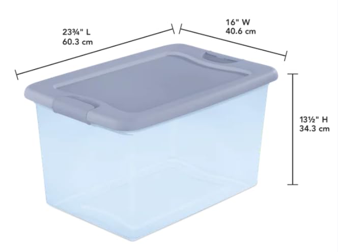 DqOasd 64 Qt Latching Storage Box, Stackable Bin with Latch Lid, Plastic Container to Organize Clothes in Closet, Clear with Gray Lid, blue